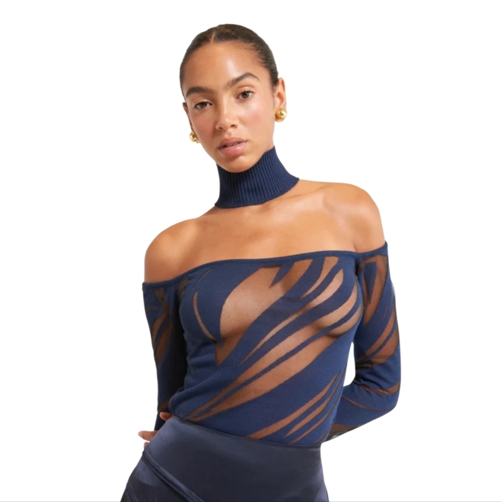 Cult Gaia Tracie Knit Top Aspen Navy Blue sz Large - Picture 1 of 3